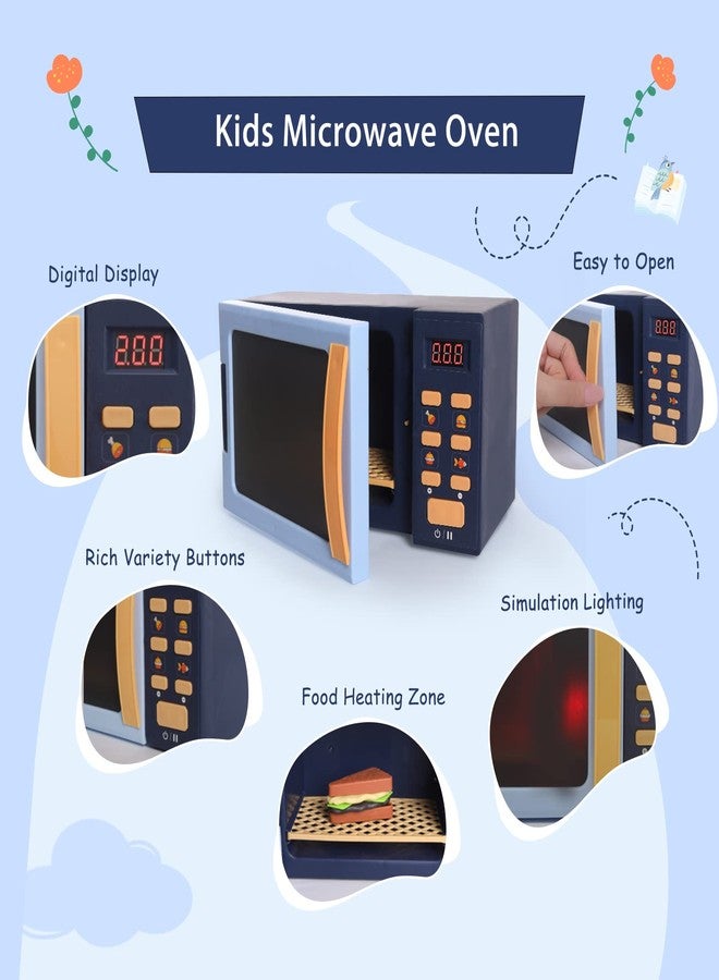 Cuterabit Kids Microwave Toy with Light and Sound, Realistic Toy Kitchen Appliances, Play Kitchen Accessories and Play Food for Toddlers 3 Year Old Up Girls Boys, Blue - Image 2
